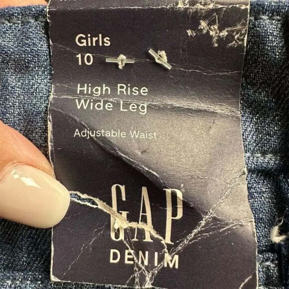NWT GAP Kids Girls Wide-Leg‎ Jeans Size 10 Blue Metallic Sheen Denim High Rise